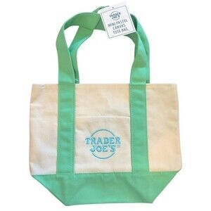 Trader Joe's Mini Tote Mint Green Light Blue Canvas Limited Edition